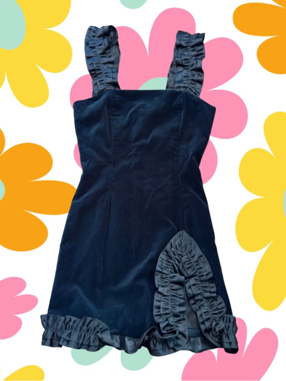 Miscreants Black Velvet Ruffle Strap Mini Dress